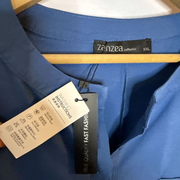 Zanzea Womens XXL Shift Dress Long Sleeve Pockets Midi Blue Silky Lightweight - Picture 5 of 9